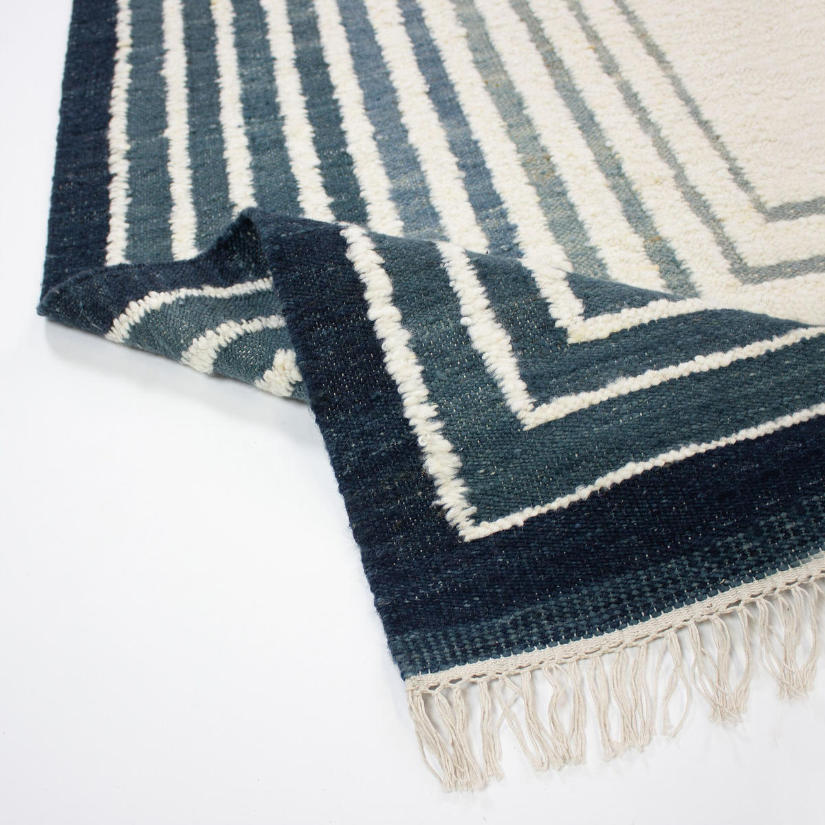 WOLLTEPPICH handgewebt FROND, geometrisch, Blau, 160 x 230 cm - Blau, Textil (160/230cm) - KADIMA DESIGN
