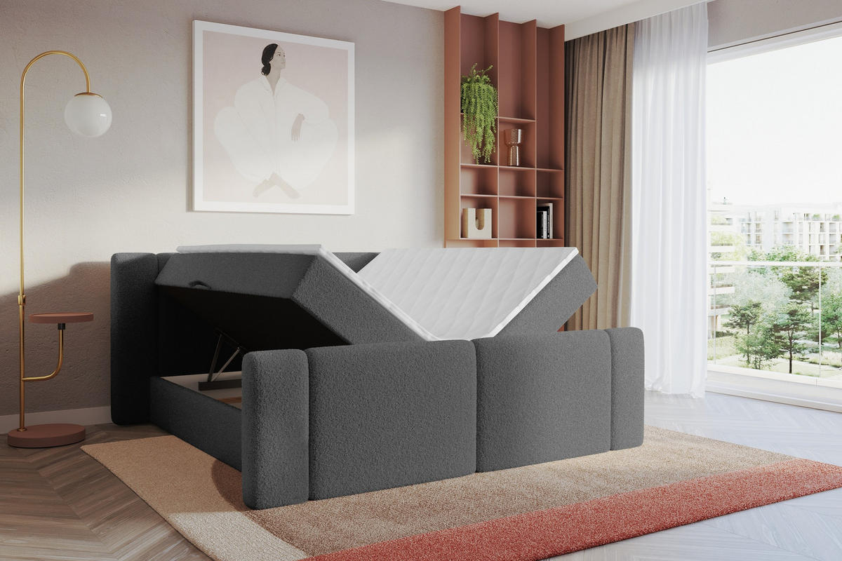 BOXBETT mit Matratze H4 - EVON Zanozek - 140x200 cm Grau - Taupe, Holzwerkstoff (140/200cm) - ALTDECOR