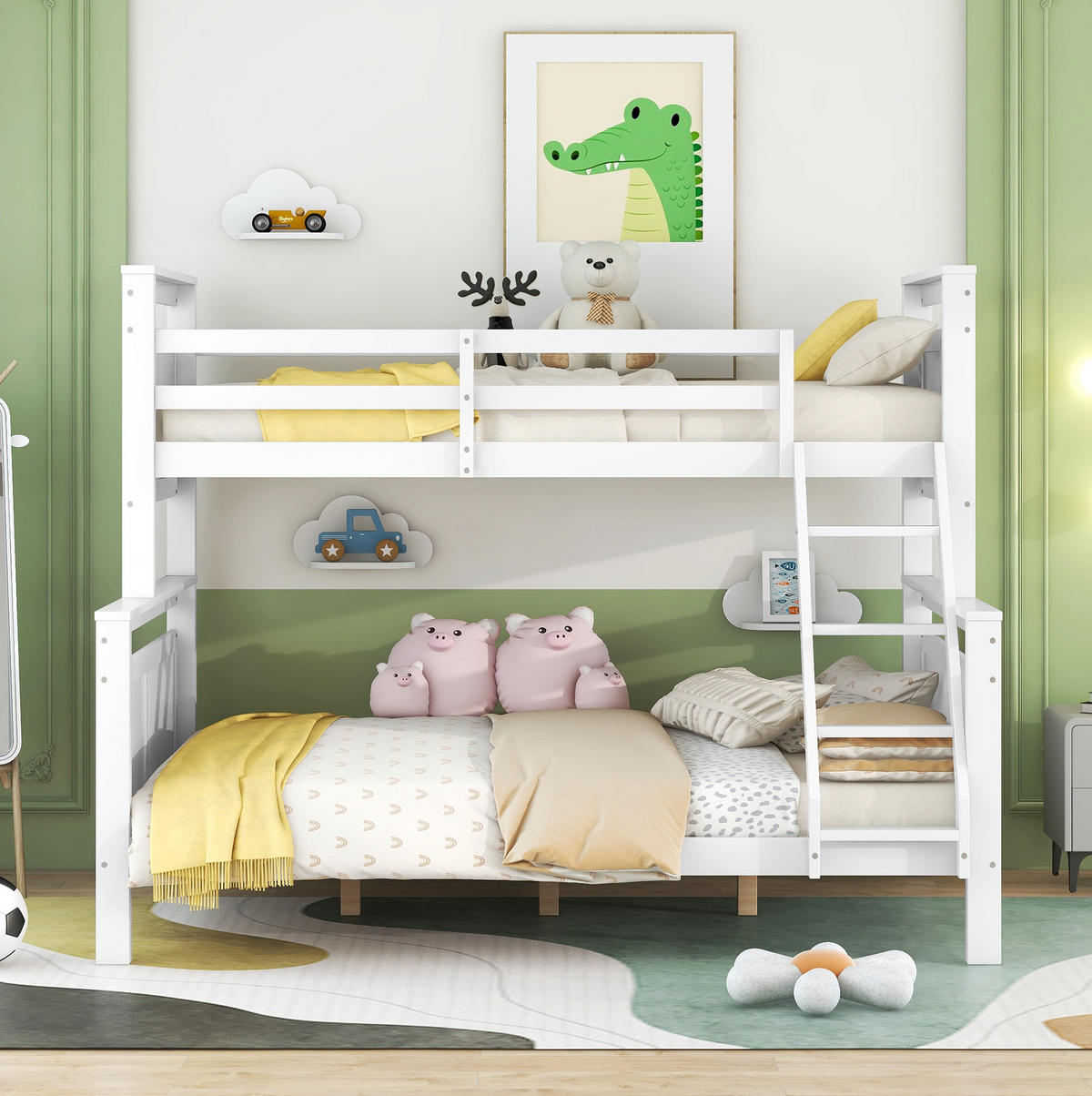 ETAGENBETT 90/200 cm weiß mit Rutsche aus massivem Holz - Weiß, Holz (90/200cm) - OKWISH