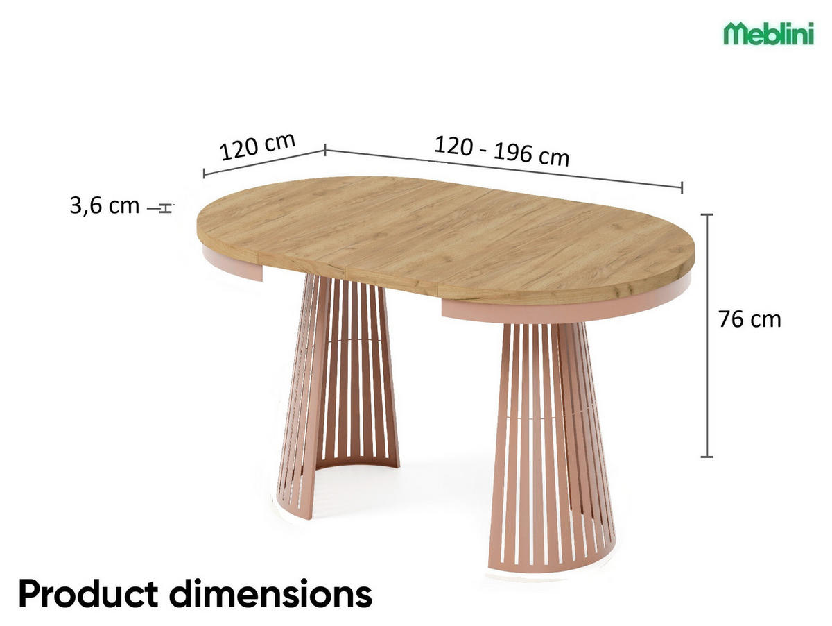 ESSTISCH Cone Bis - Honigeiche/Kupferfarben, Holzwerkstoff/Metall (120/120/76cm) - Meblini