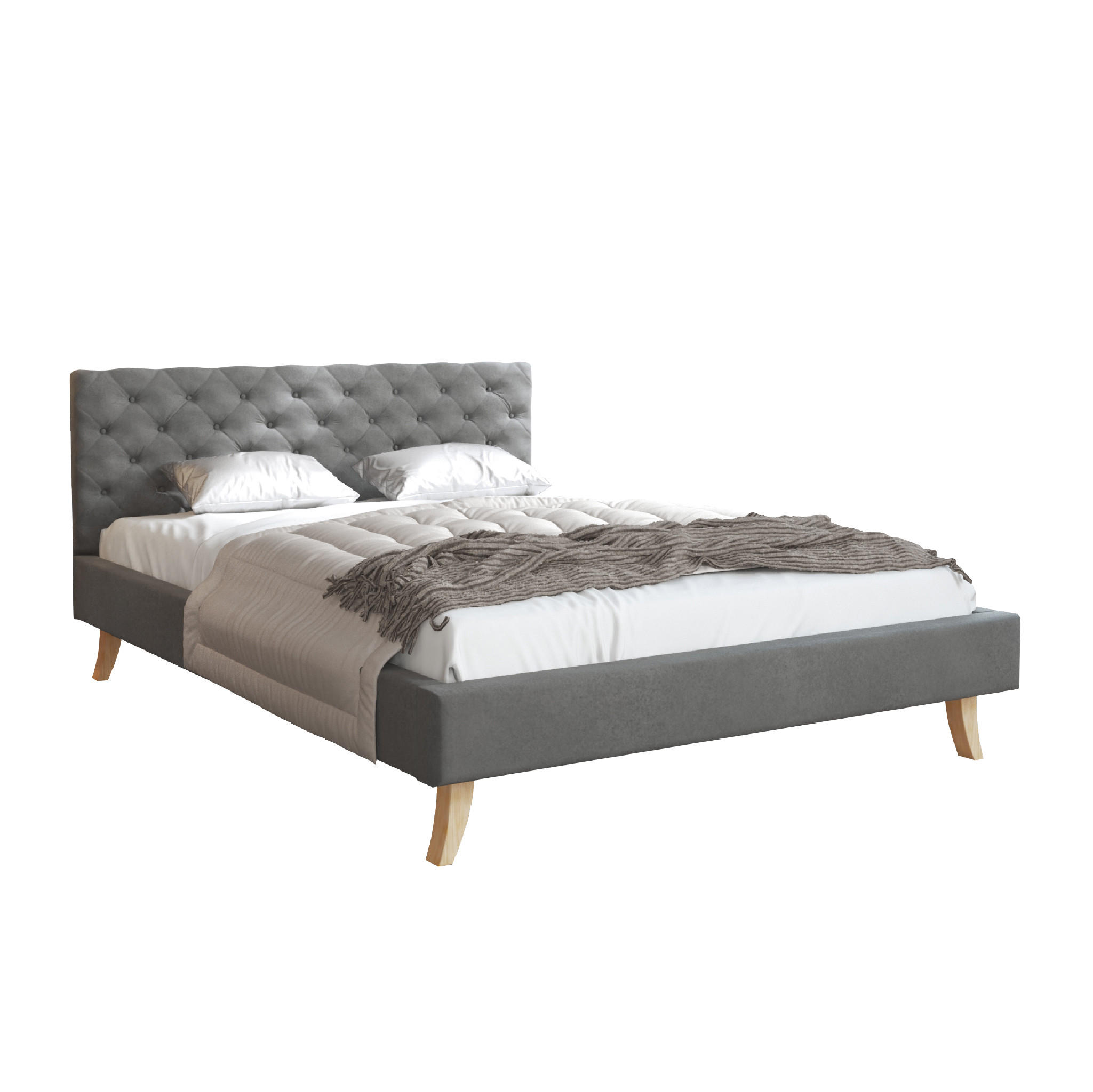 POLSTERBETT ZUZA graphit - Birkefarben/Graphitfarben, Holzwerkstoff/Metall (120/200cm) - FDM