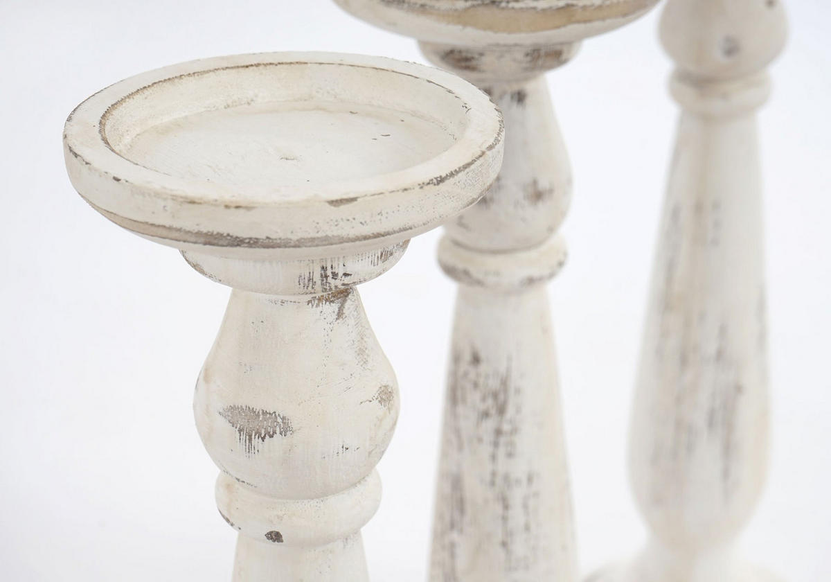 KERZENSTÄNDER 3ER-SET Weiß 3-er Set-Set - Weiß, Holz (12/35/12cm) - MCW