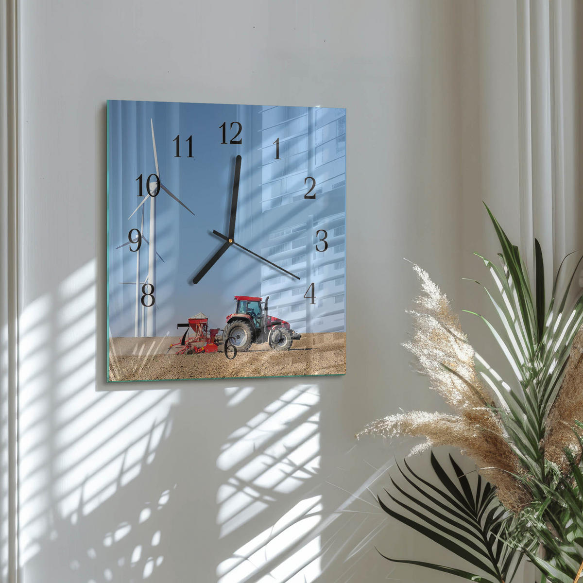 WANDUHR 30x30 cm - Traktorenfeld - Multicolor, Glas (30/30/0.4cm) - TULUP