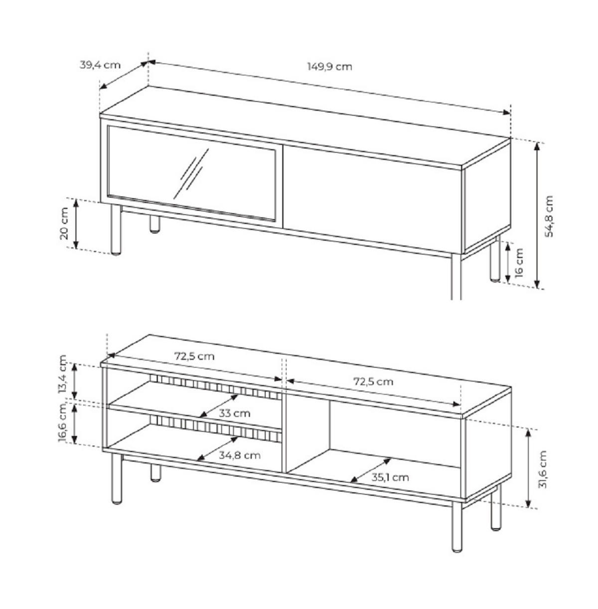 TV-SCHRANK mit Glas 150 cm Jotare, LED, Schwarz, Eiche Evoke - Schwarz, Holz (150/55/39cm) - Emporius