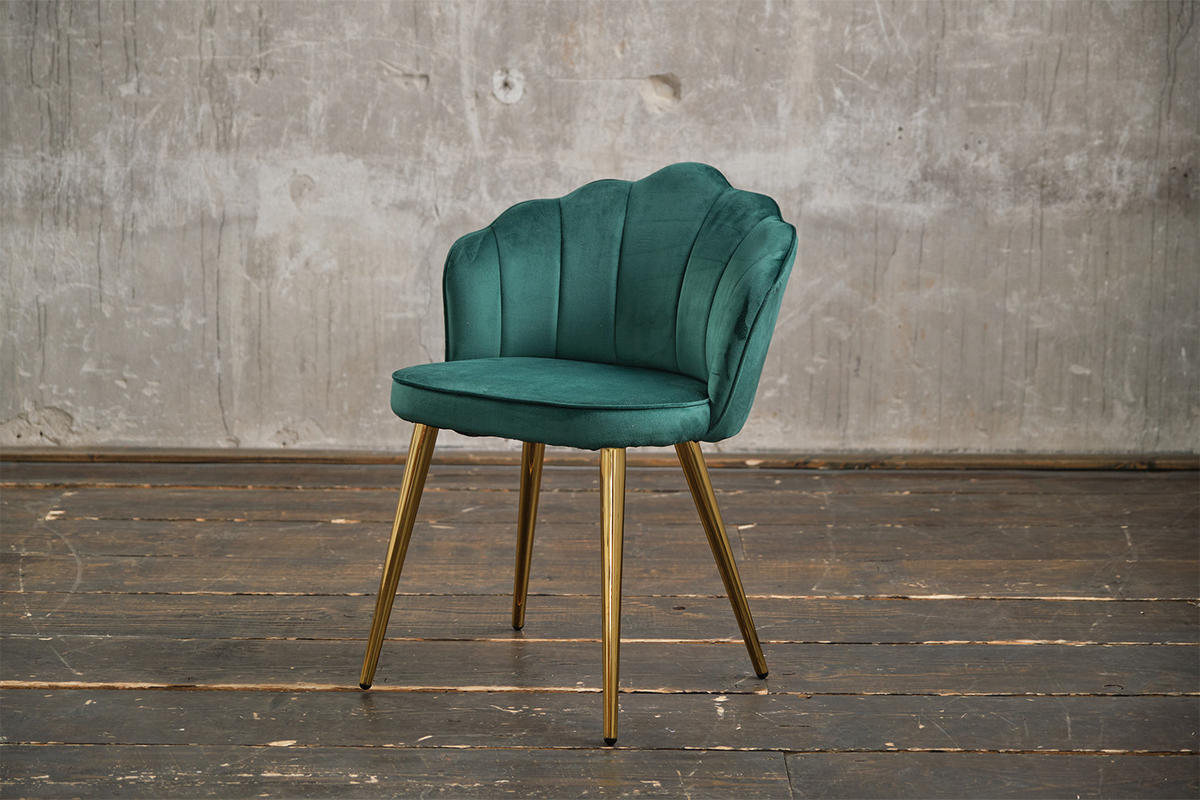 ESSZIMMERSTUHL SALLY Grün Velvet - Goldfarben/Grün, Textil (55/76/57cm) - KAWOLA