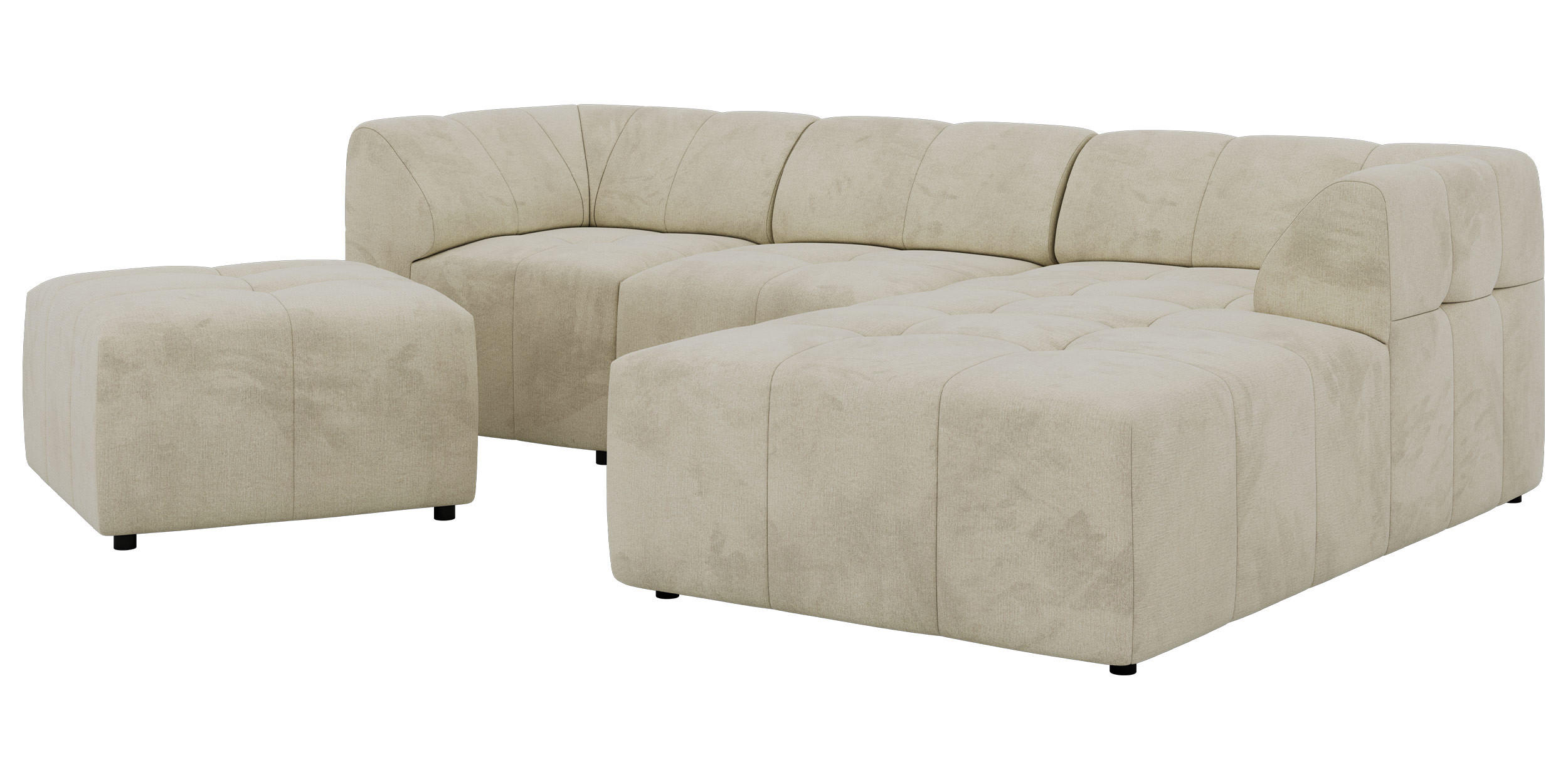 ECKSOFA VORITA L 4M - Beige Velvet - Rechts Seite - Beige/Schwarz, Kunststoff/Textil (176/267cm) - MKS