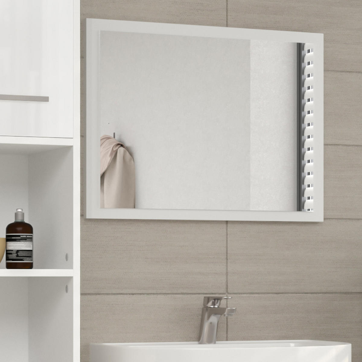 BADEZIMMERSPIEGEL Kiko Weiß Hochglanz 45 x 60 cm - Weiß Hochglanz/Weiß, Glas (45/60/2cm) - Vicco