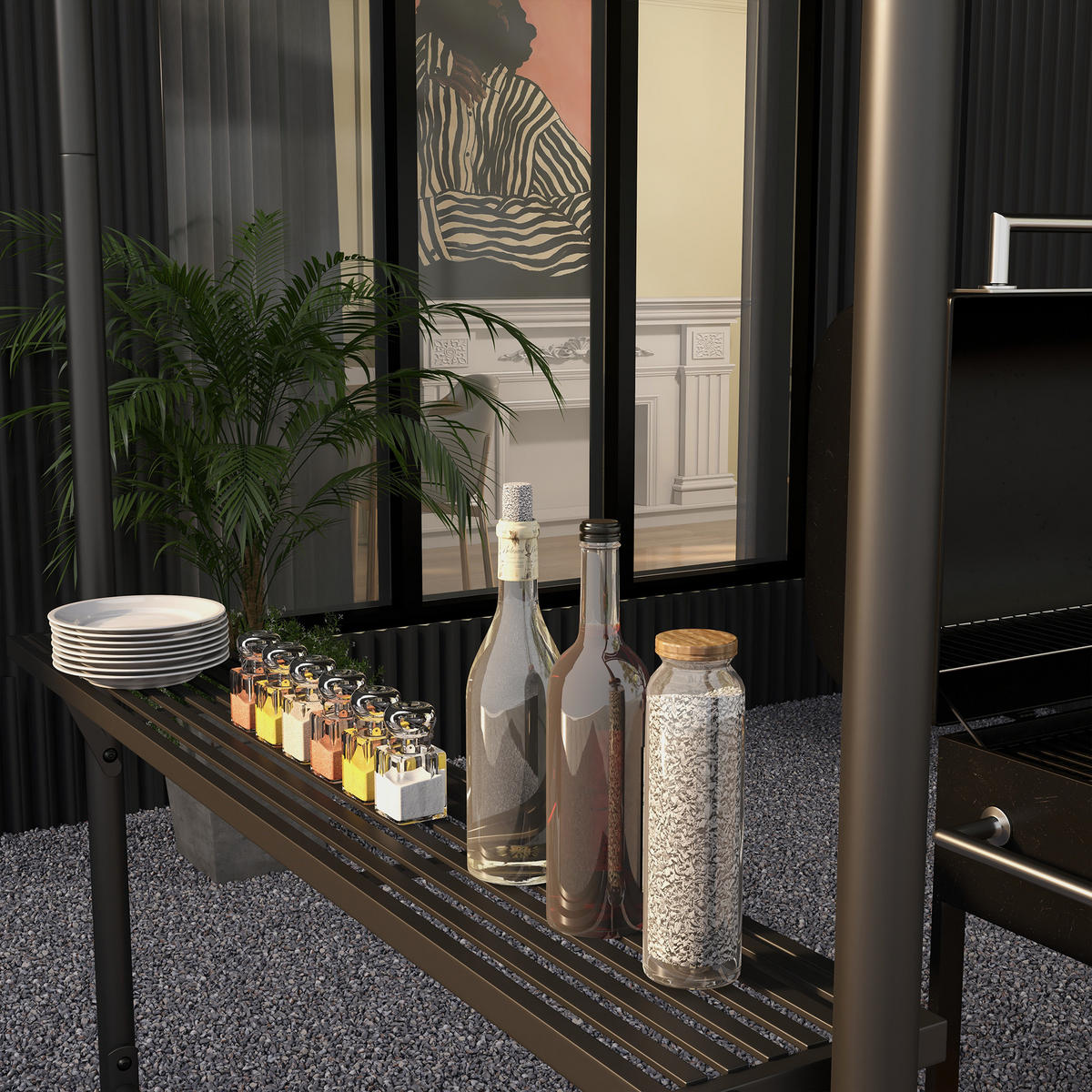 GRILLPAVILLON Stahl Dunkelgrau - Dunkelgrau, Kunststoff/Metall (149/230/277cm) - Outsunny
