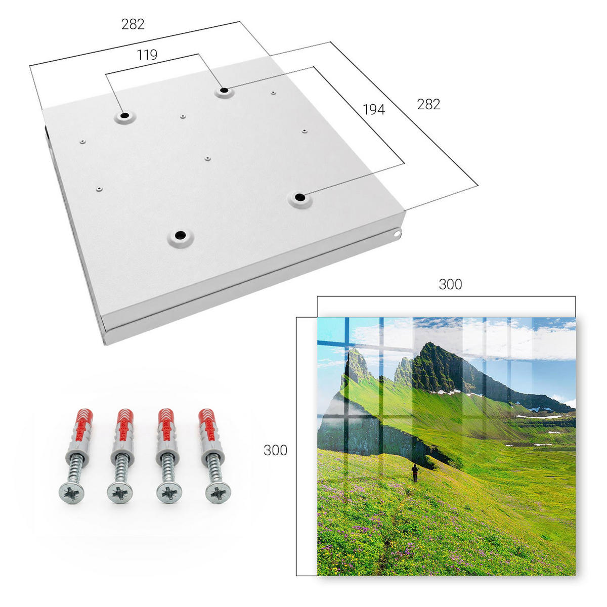 SCHLÜSSELBOX Weiß 30x30 cm – Türöffnung nach rechts - Grüne Berge - Grün, Metall (30/30/5cm) - TULUP