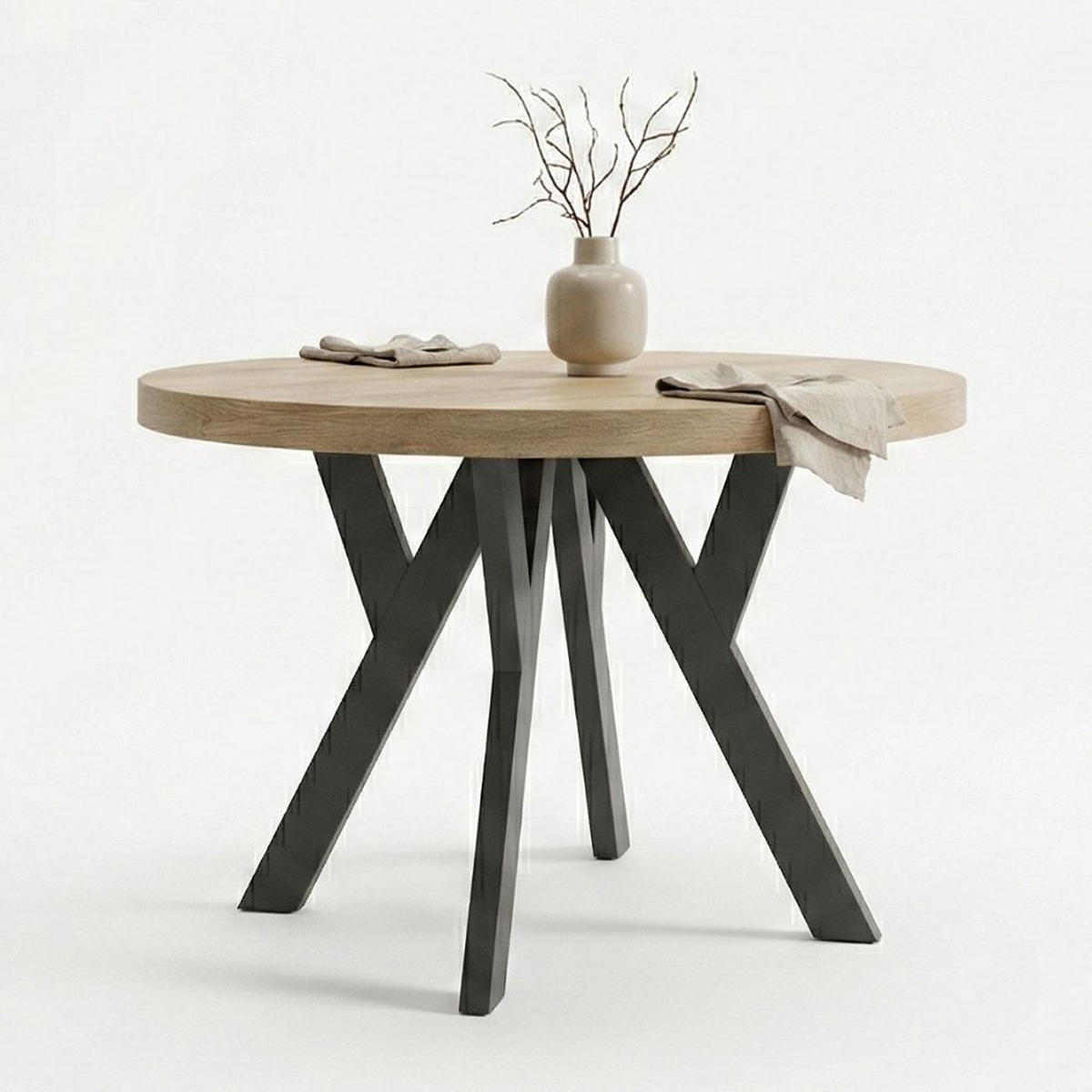 ESSTISCH Runder Ausziehbarer PERO 120/220, Eiche Sonoma / Schwarz - Schwarz/Sonoma Eiche, Holz (220/120/77cm) - Dekori_Interiors