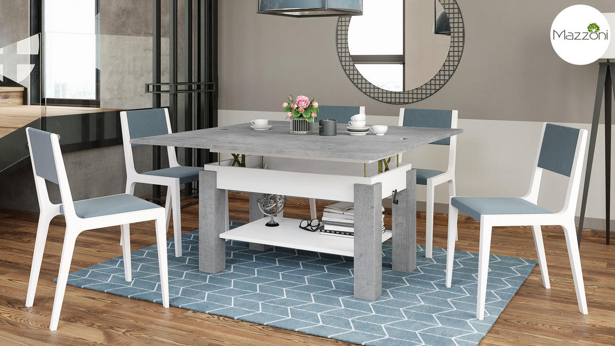 COUCHTISCH rechteckig Beton - Weiß ausziehbar höhenverstellbar - Hellgrau/Weiß, Holzwerkstoff (65/130/60cm) - designimpex