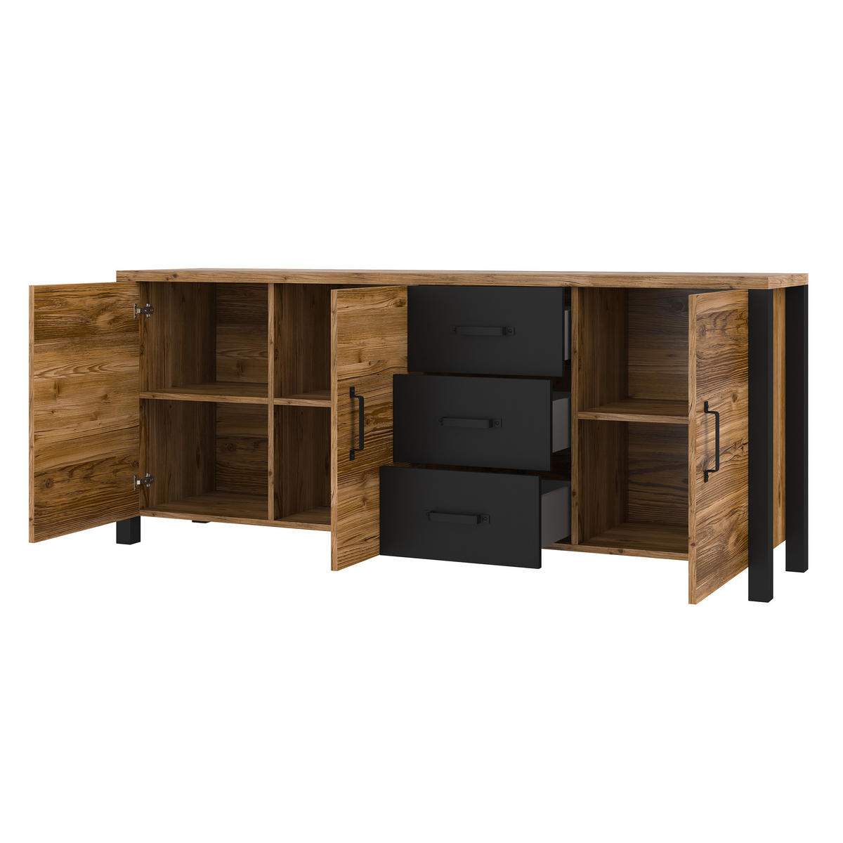 SIDEBOARD OLIVIERO 192/79/43 cm mit 3 Schubladen und 3 Türen Braun - Braun, Holzwerkstoff (192/79/43cm) - MASSENO