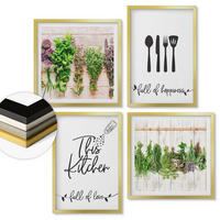 WANDBILDER 4er Set - 50x50 cm & 40x60 cm Goldrahmen - Küchenkräuterpflanzen Beschriftungen - Goldfarben, Kunststoff (50/50cm) - ArtPrintCave