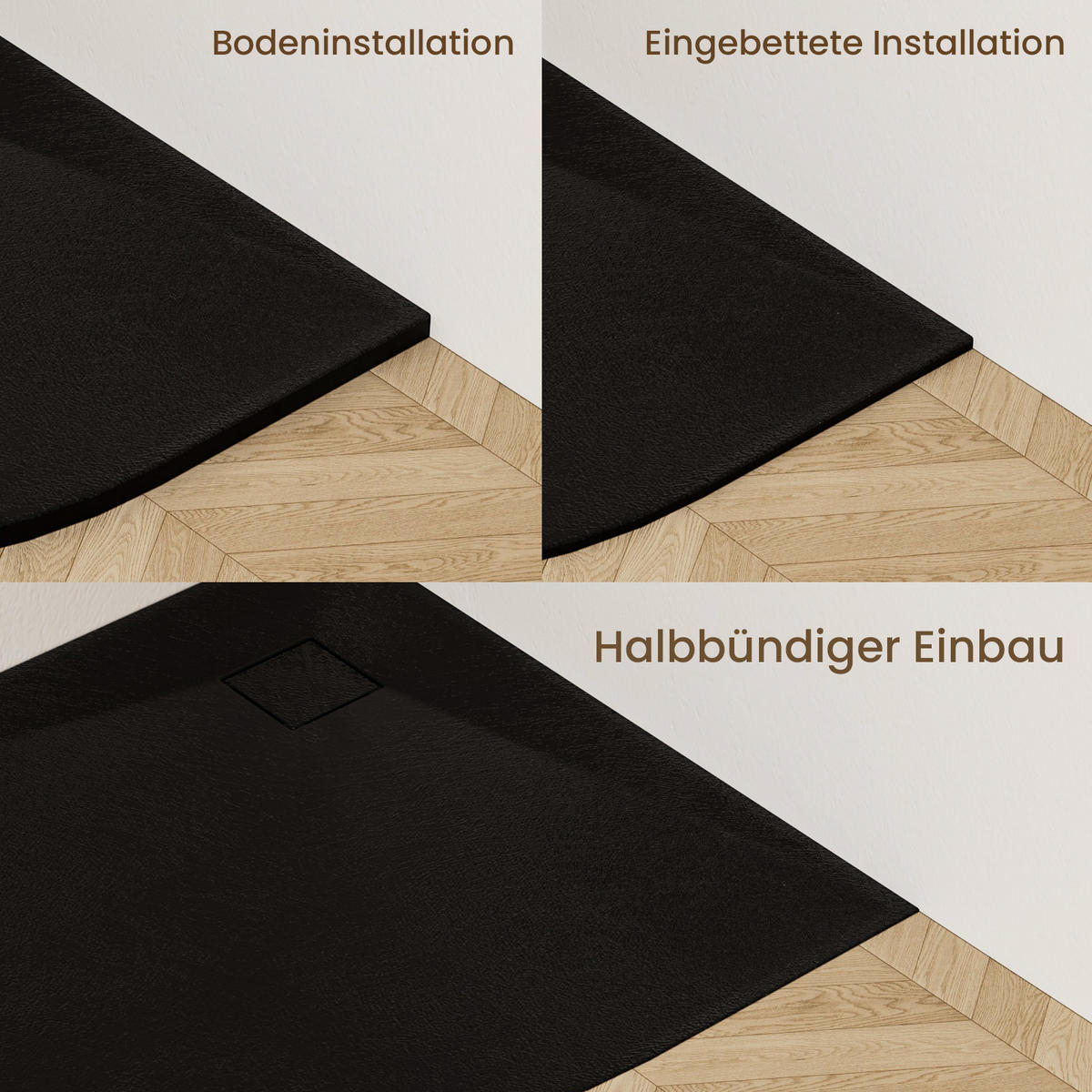 DUSCHTASSE Viertelkreis inkl. Ablaufgarnitur Schwarz 80/80 cm - Schwarz, Naturmaterialien (80/2.6/80cm) - EMKE