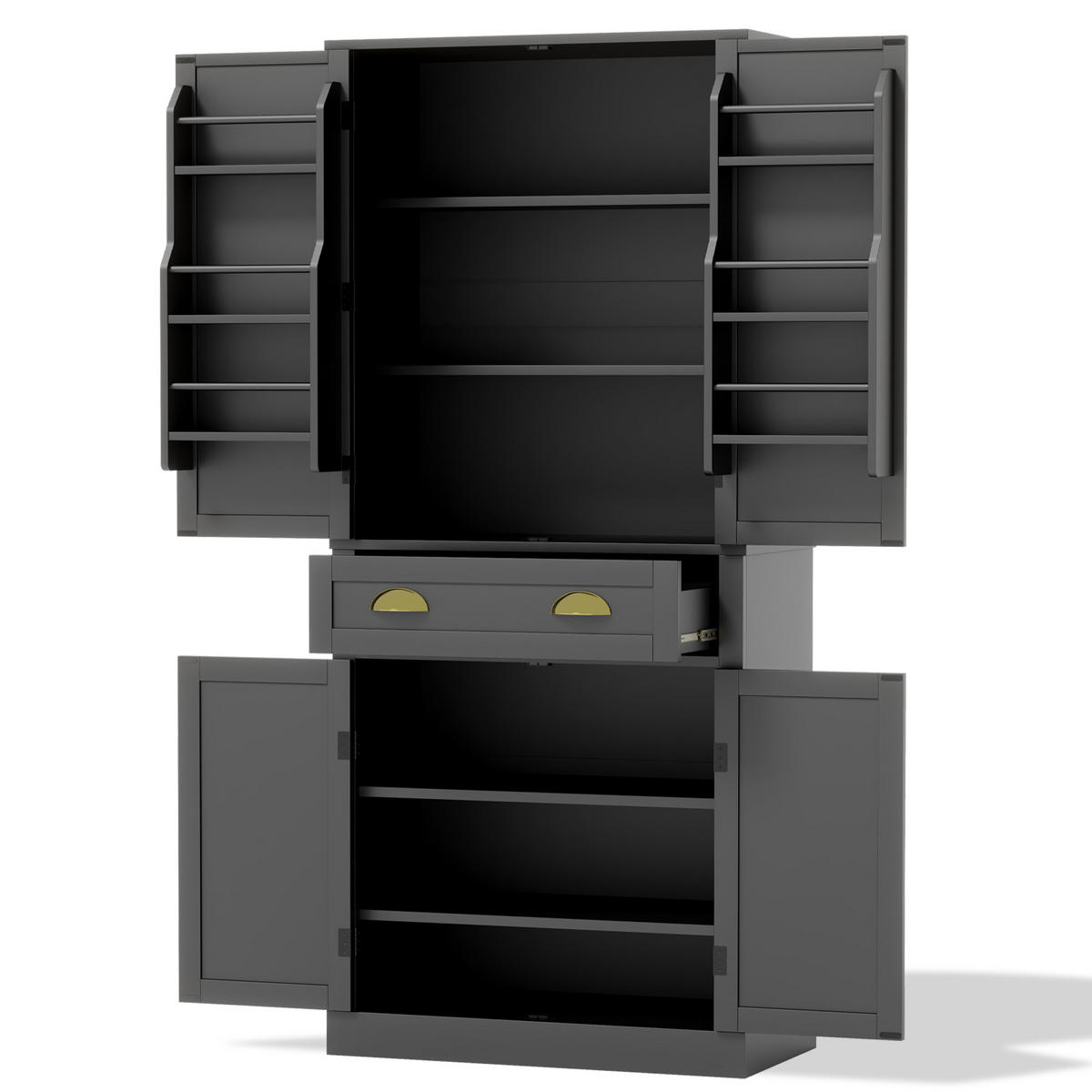 GESCHIRRSCHRANK 80/40/182 cm Schwarz mit 4 Türen, 1 Schublade und 6 Staufächer - Schwarz, Holz (80/182/40cm) - Oxeza