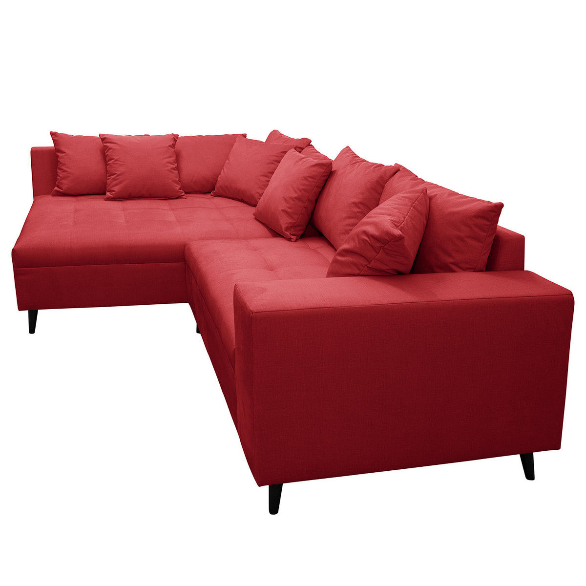 ECKSOFA mit Ottomane und Hocker - Rot/Schwarz, Birkenholz/Textil (247/174cm) - home24