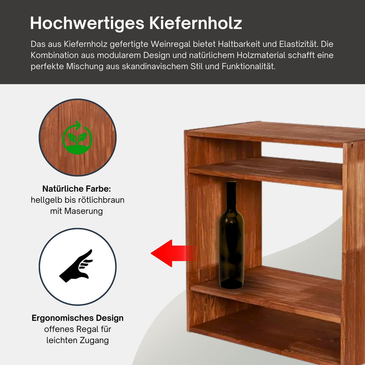 WEINREGAL Vincellar Mod 60x60x30 cm Standflaschen Modul Für 32 Flaschen Massives Kiefernholz Braun Geölt - Braun, Holz (60/60/30cm) - PROREGAL