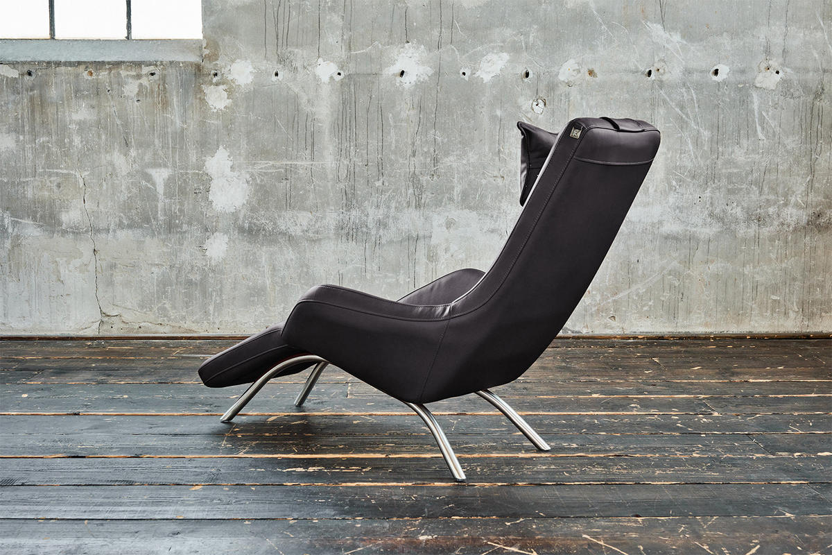 RELAXLIEGE CAVAL Grau Leder - Silberfarben/Grau, Leder/Metall (79/95/157cm) - KAWOLA