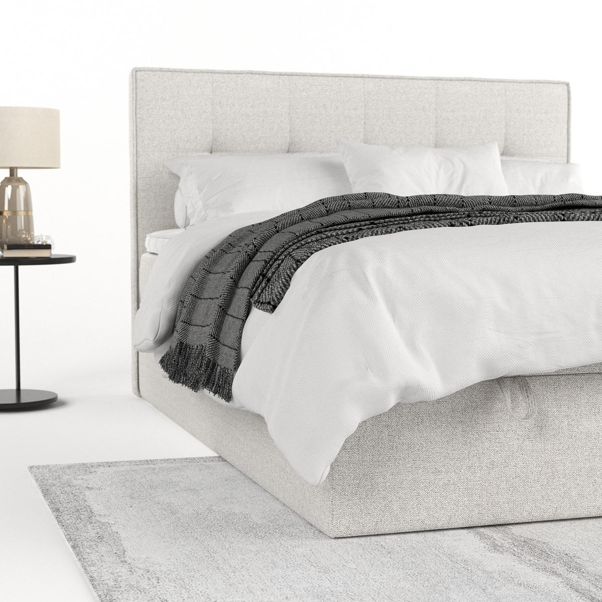 BOXBETT Tivra 200/200 cm Hellbeige im Riva Stoff - Sandfarben/Schwarz, Holz/Holzwerkstoff (200/200cm) - AltaBeds