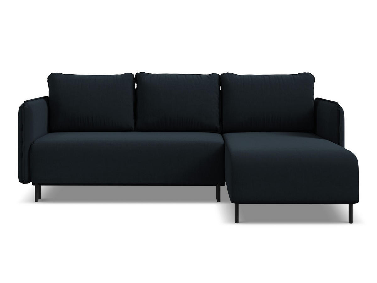 ECKSOFA mit Schlaffunktion Samt Stoff Blau - Blau/Schwarz, Holz/Textil (236/162cm) - Makamii