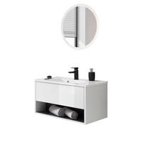 BADMÖBEL Set in weiß Hochglanz und grau mit Waschbecken und LED Beleuchtung 80 x 190 cm Glide - Weiß Hochglanz/Grau, Glas/Holzwerkstoff (80/190/47cm) - Furn.Design