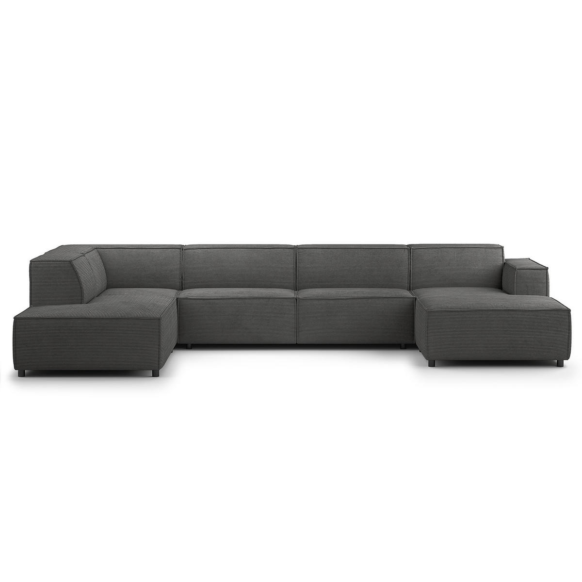 WOHNLANDSCHAFT mit Longchair & Ottomane - Anthrazit/Schwarz, Kunststoff/Textil (369/70/234cm) - home24