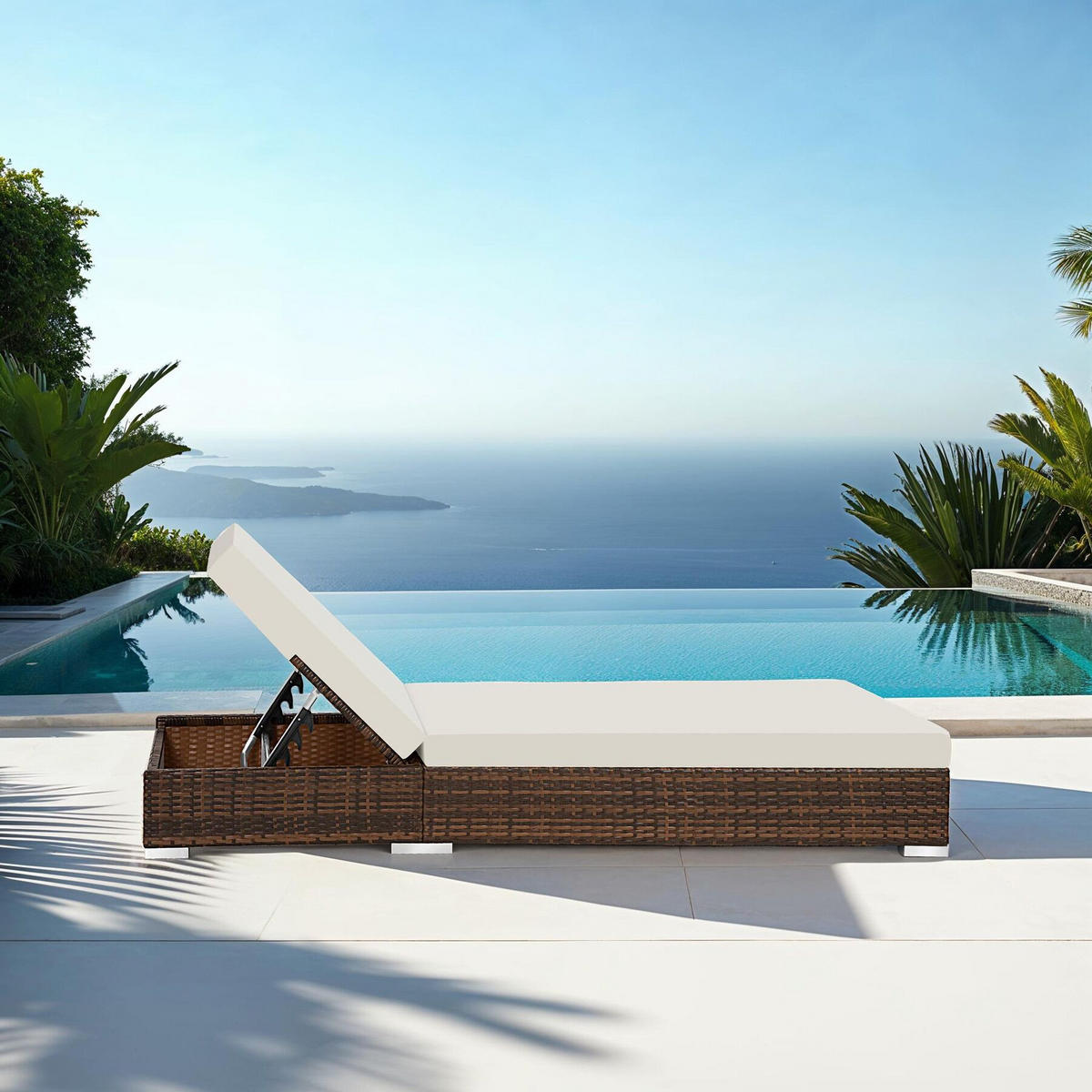 RATTAN-SONNENLIEGE 2er Set, wetterfest und UV-beständig, braun - Braun, Kunststoff (60/21/184cm) - tectake