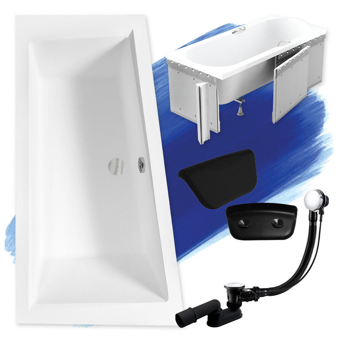 BADEWANNE Eckwanne INTIMA Links 160/90 + Styro + Kopfstütze Ablauf Füße - Weiß, Kunststoff (90/55.5/160cm) - bad land
