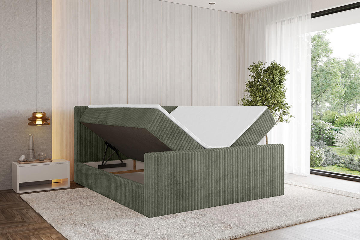 BOXBETT mit Matratze H4 und Lattenrost - TOLO-Z - 140x200 Cord - Olive - Olivgrün, Holzwerkstoff (140/200cm) - ALTDECOR