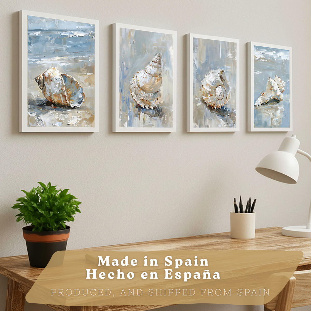 PLAKAT Sada 3 tisků s motivy pláže, moře a francouzské riviéry. Nástěnná dekorace. Mušle. Velikost Bílý rám A3 - bílá, papír (29.7/42/3cm) - Nacnic