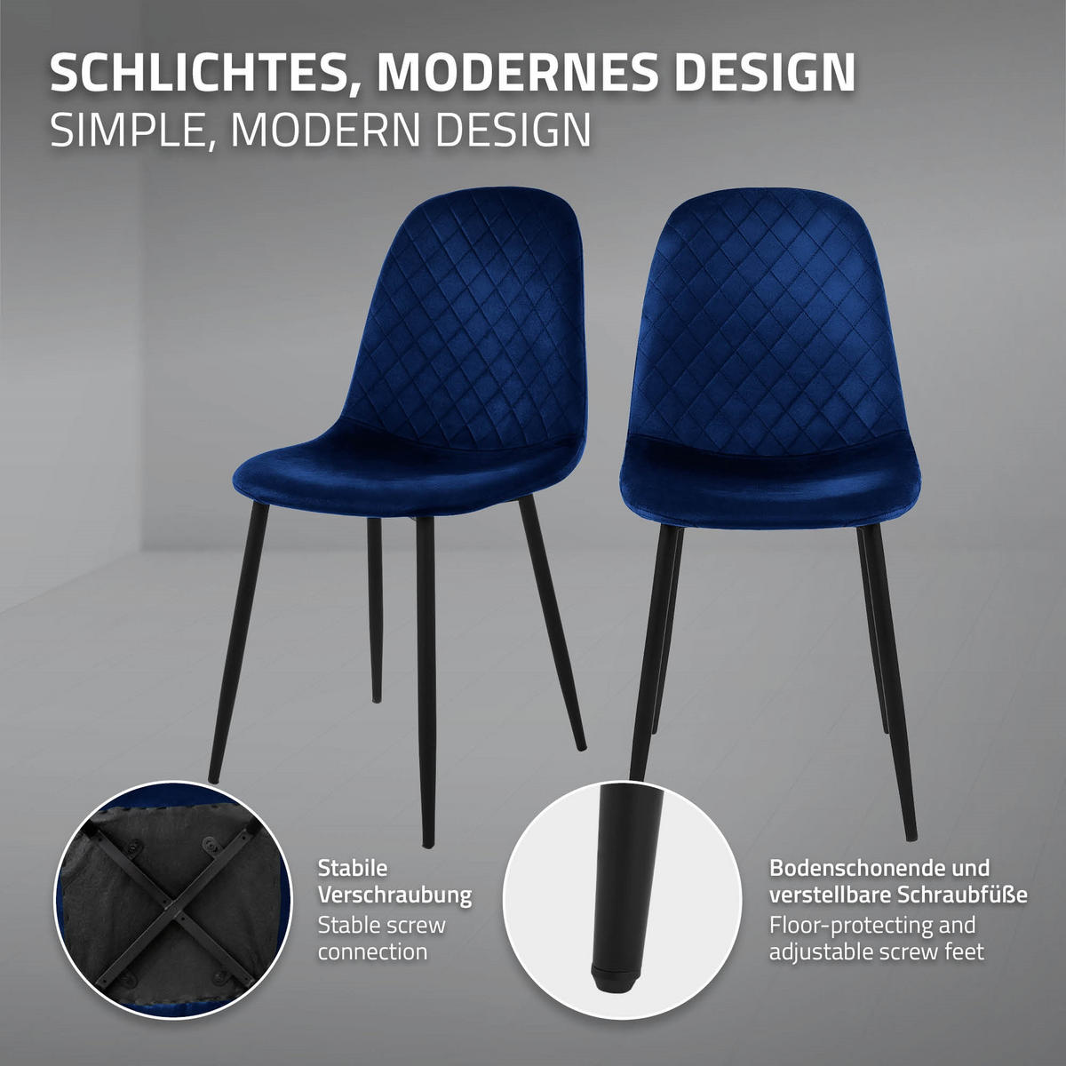 ESSZIMMERSTÜHLE 4er Set Dunkelblau Samt - Schwarz/Dunkelblau, Textil/Metall (51/89/44cm) - ML-DESIGN