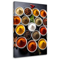 LEINWANDBILD Schalen mit Gewürzen und Kräutern 70x100cm - Multicolor, Textil (70/100cm) - Feeby