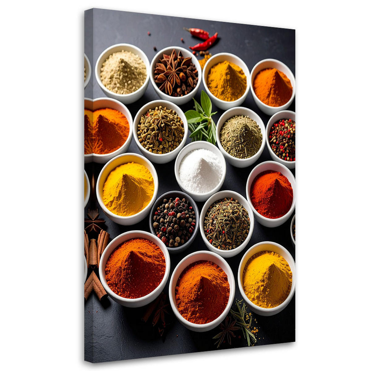 LEINWANDBILD Schalen mit Gewürzen und Kräutern 70x100cm - Multicolor, Textil (70/100cm) - Feeby