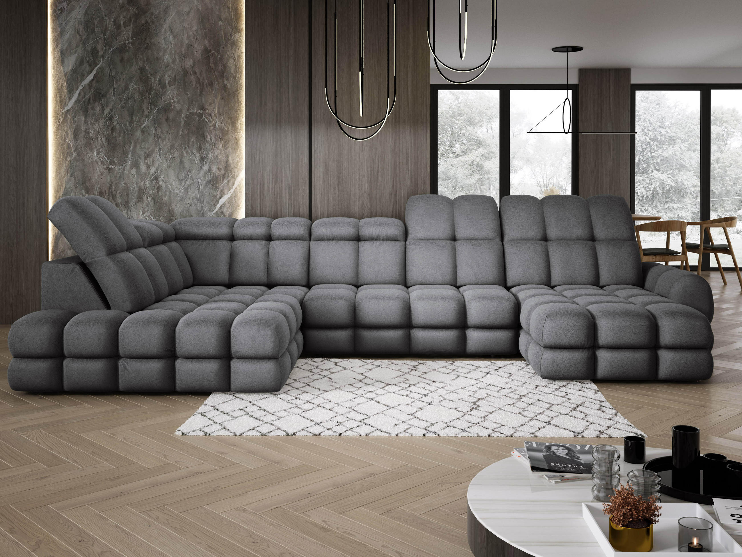 ECKSOFA TOLLO Solar-stoff U-form 400x217x105 cm grau - Dunkelgrau, Holz/Textil (400/217cm) - DomoHome
