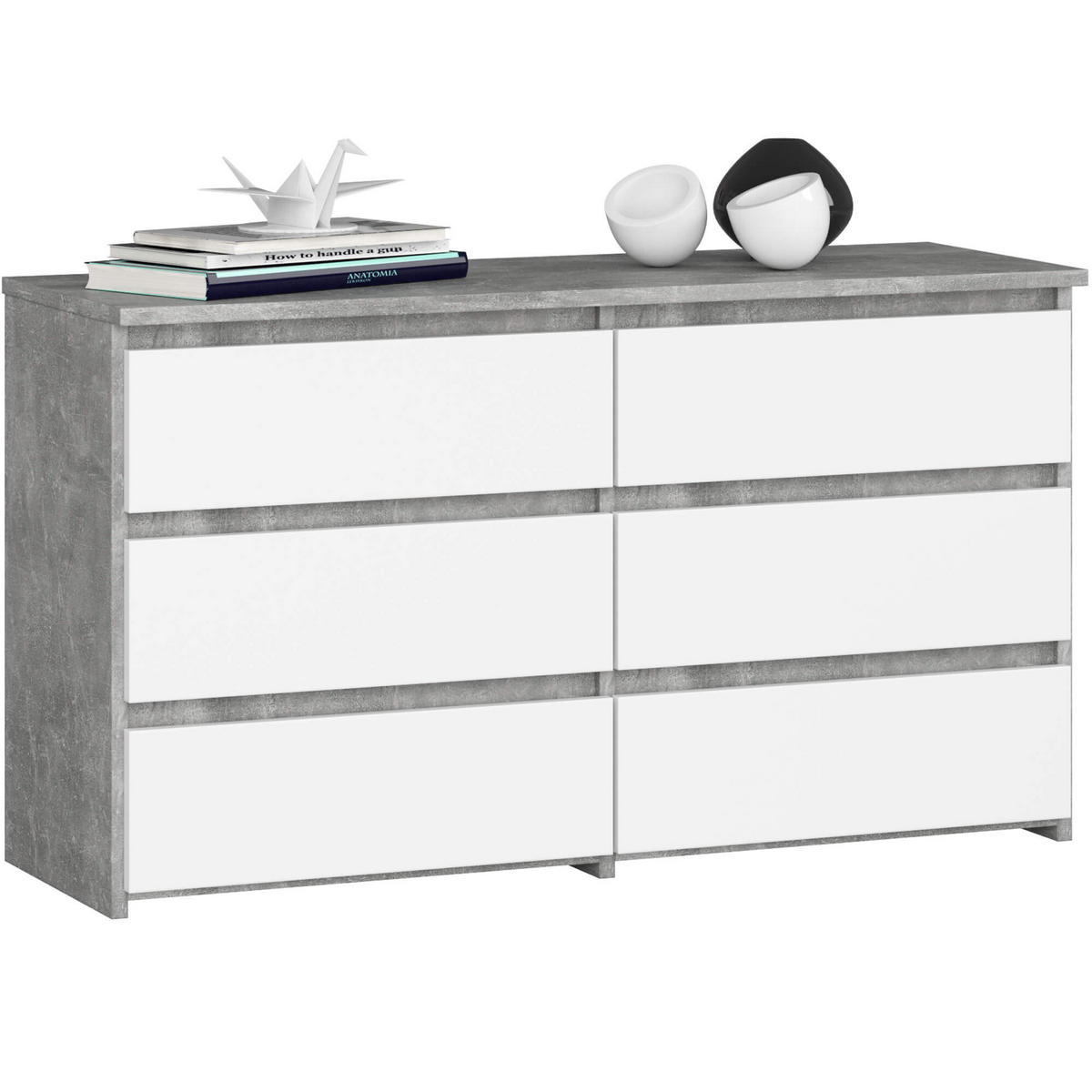 KOMMODE Steingrau, Weiß 35x100x57 cm - Weiß/Grau, Holzwerkstoff (100/57/35cm) - Akord