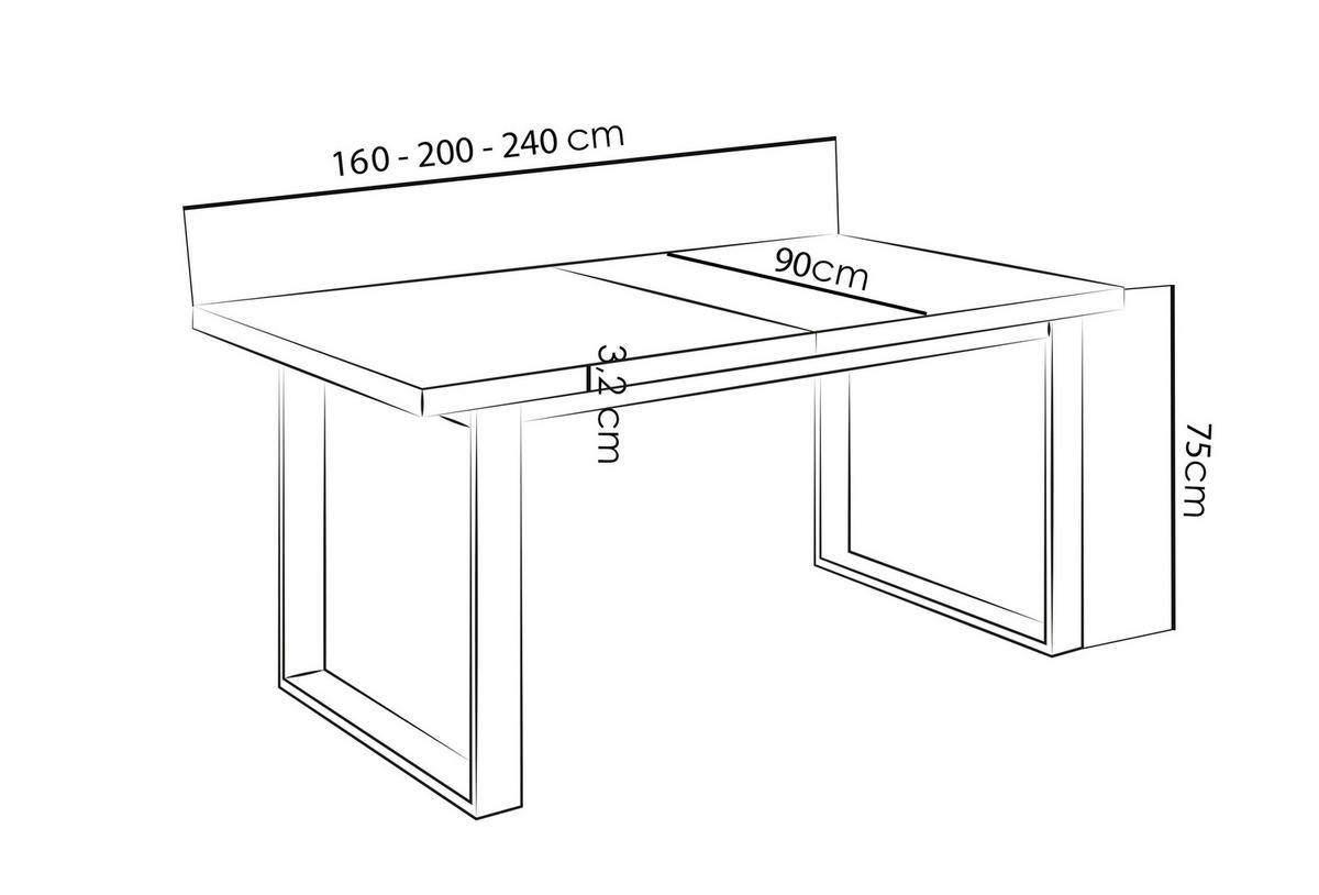 ESSTISCH Valentino rechteckig ausziehbar, Lancelot Eiche 160/200/80/75 cm - Eichefarben/Schwarz, Holzwerkstoff/Metall (160/80/75cm) - WFL GROUP