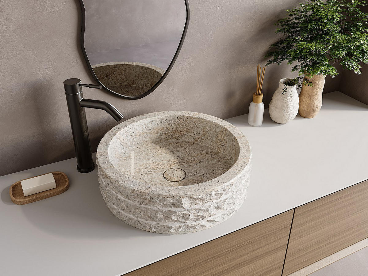 AUFSATZWASCHBECKEN aus Marmor - Cremefarben - 40 cm - CIRILA - Creme, Stein (40/12/40cm) - Vente-Unique