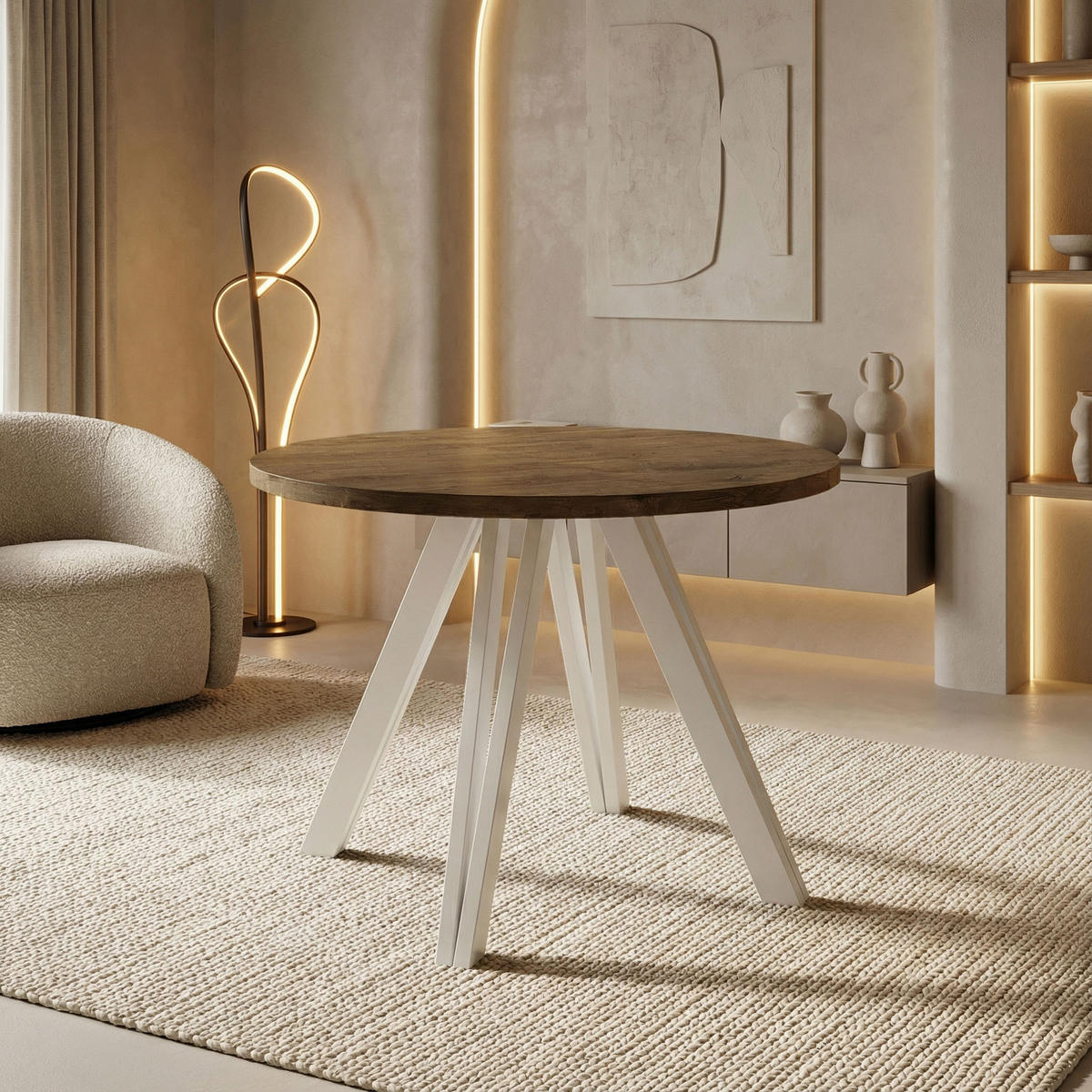 ESSTISCH Ravero runder ausziehbarer, Eiche Braun Rustikal 100/100/77 cm - Alteiche/Weiß, Holz/Holzwerkstoff (100/100/77cm) - WFL GROUP