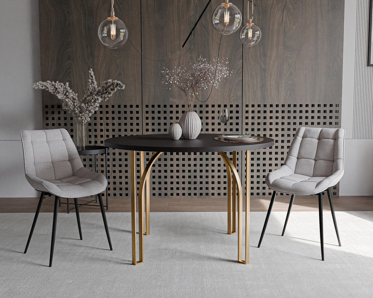 AUSZIEHTISCH ASTRO 120/76 cm, Gold / Schwarz - Schwarz, Holzwerkstoff/Metall (120/120/76cm) - Idohome