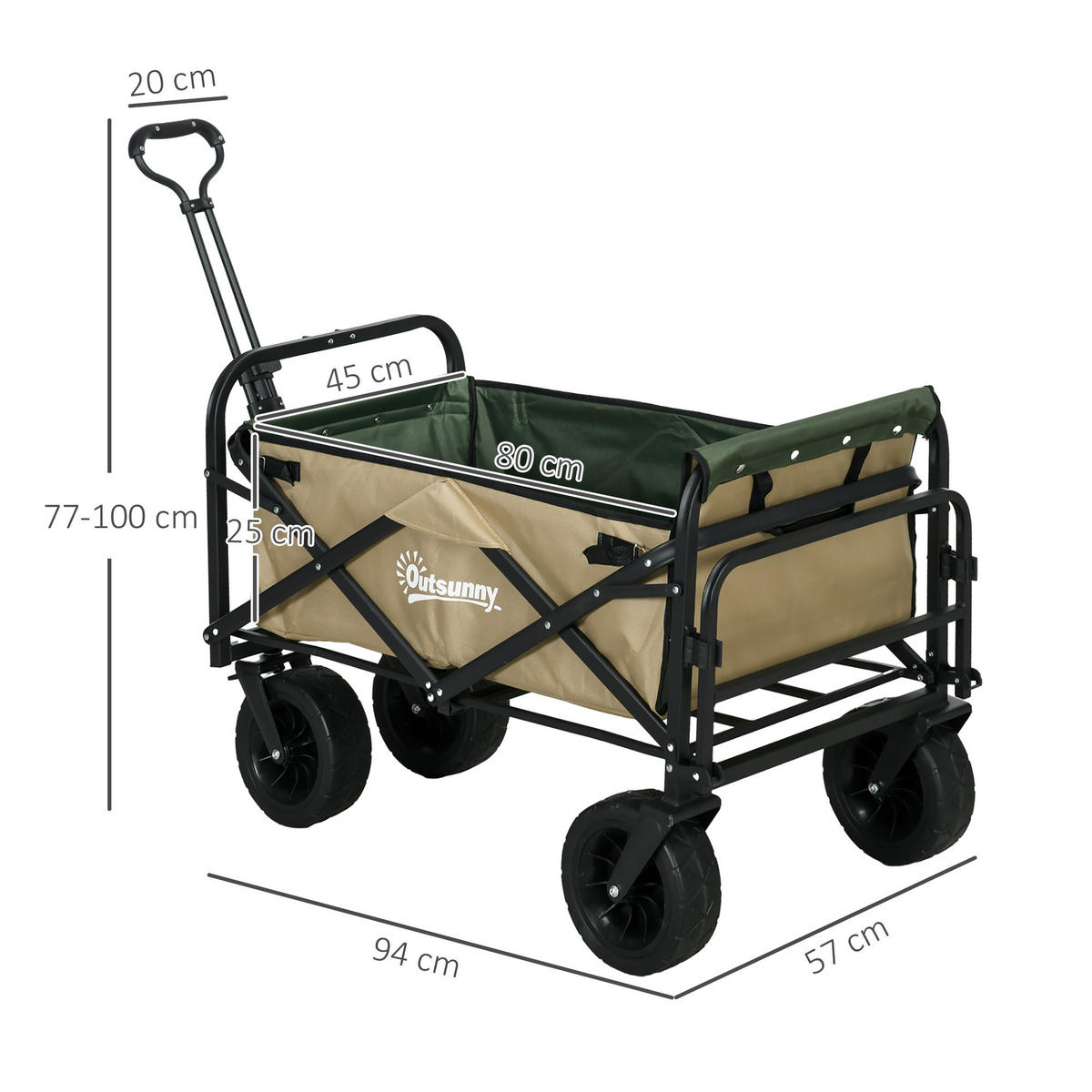 GARTENWAGEN DE-10347 faltbar 110 L, Teleskopgriff Khaki - Taupe, Metall (57/100/94cm) - ComfortXL