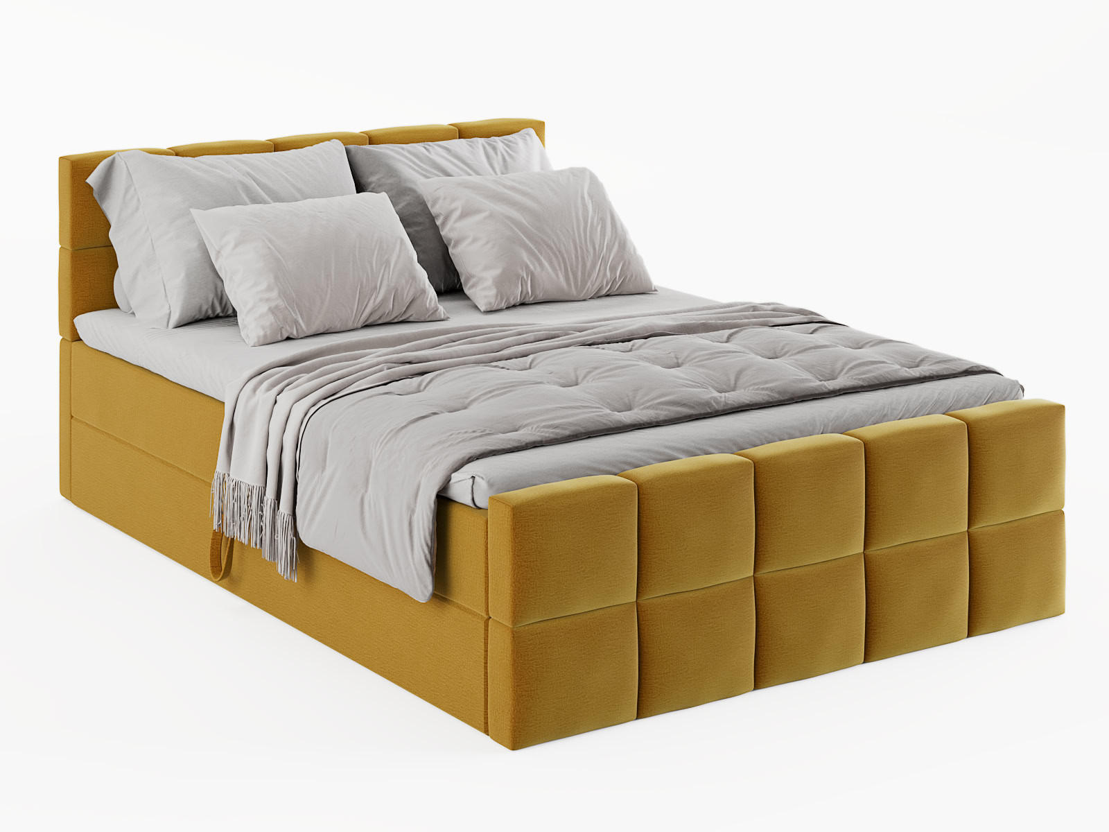 KONTINENTALBETT Vanessa 206/223 cm, in Gelb, Velours-Stoff, Bettkasten, Matratze, Topper - Gelb, Textil (200/220cm) - Barchello