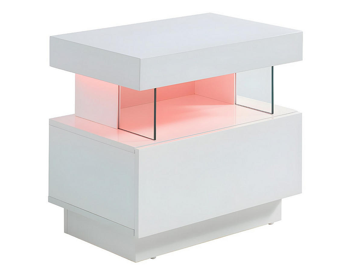 NACHTTISCH mit 1 Schublade & 1 Ablage + LEDs - MDF - Weiß lackiert - FABIO - Weiß, Holz (57/52/39cm) - Vente-Unique