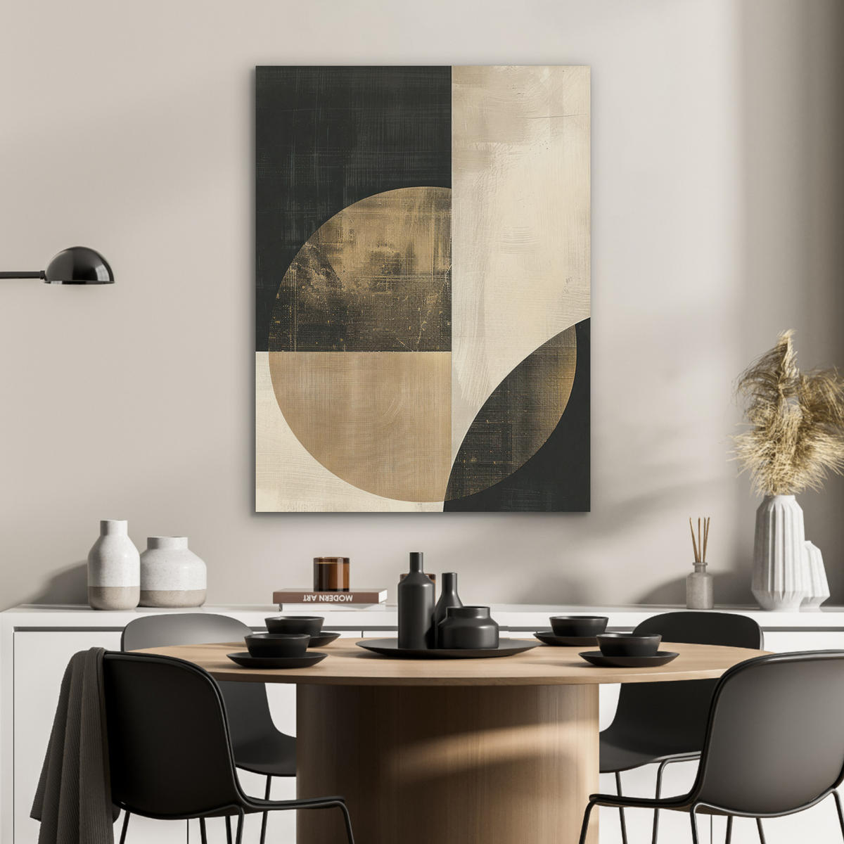 AKUSTIKPANEEL Abstrakt - Geometrische Formen - Schwarz - Gold 60x80 cm - Ecru, Textil (60/0.9/80cm) - MuchoWow