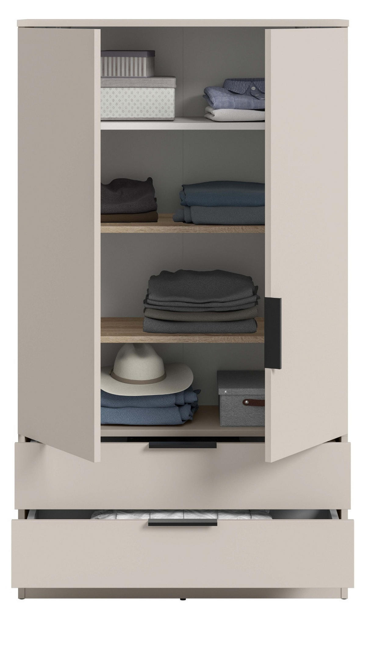 KLEIDERSCHRANK kaschmir 80 x 140 cm, Wäscheschrank 2-türig mit Einlegeböden - Kaschmir/Schwarz, Holzwerkstoff/Kunststoff (80/140/37cm) - Inn.Furn