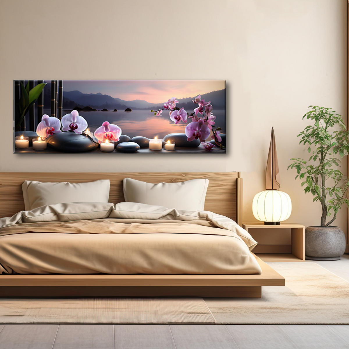 WANDBILD orientalische steine und orchideen - Pink, Textil (90/30cm) - Feeby