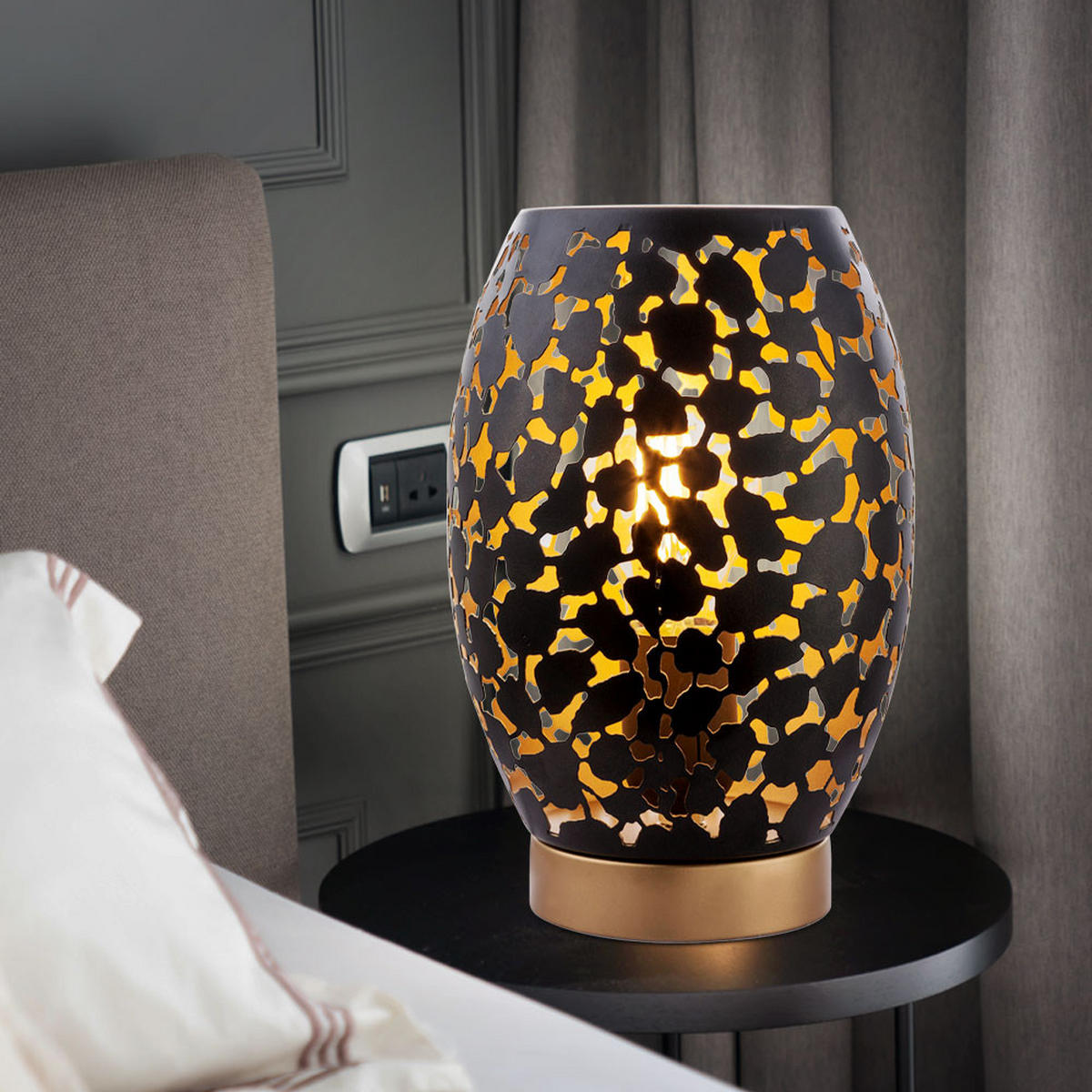 LED TISCHLEUCHTE HANNY Schwarz Gold - Schwarz, Metall (15/15/23cm)