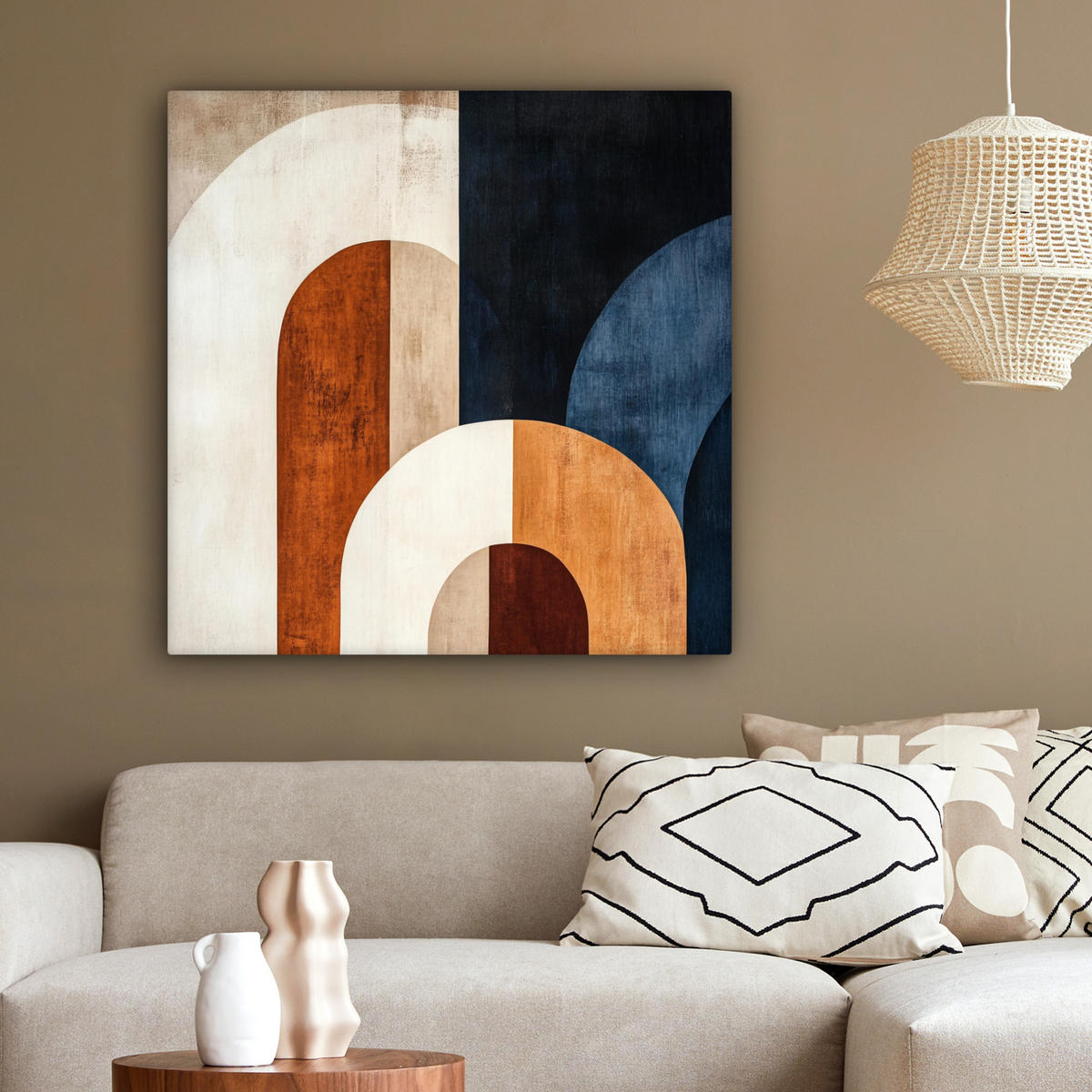 LEINWANDBILD Abstrakt - Formen - Dunkelblau 90x90 cm - Cognac, Textil (90/90cm) - MuchoWow