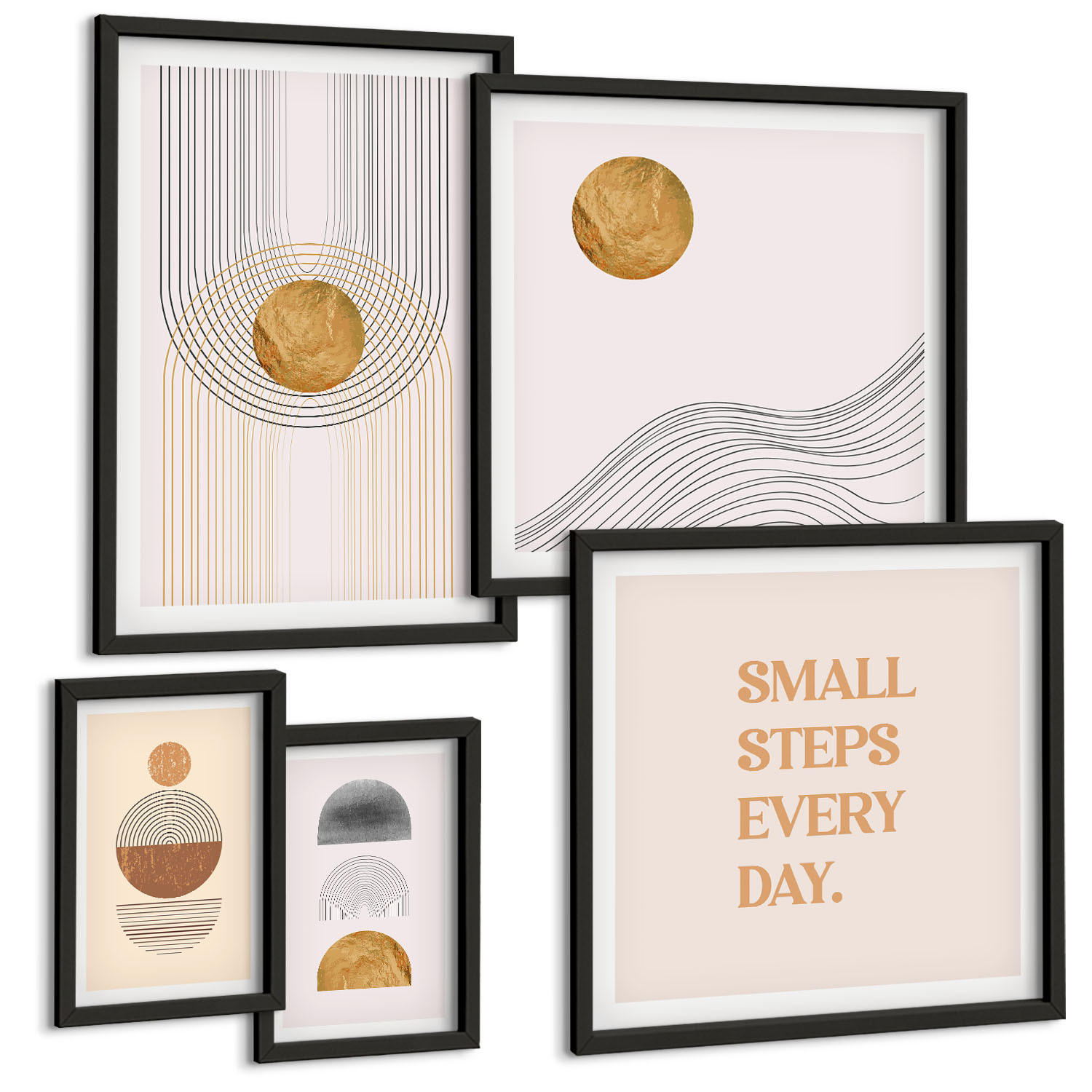 BILDER SET 5er Set - 50x50 cm & 20x30 cm & 40x60 cm Schwarzer Rahmen - Herbstfarben Seerosenteich - Schwarz, Kunststoff (40/60cm) - TULUP
