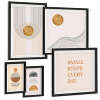 BILDER SET 5er Set - 50x50 cm & 20x30 cm & 40x60 cm Schwarzer Rahmen - Herbstfarben Seerosenteich - Schwarz, Kunststoff (40/60cm) - TULUP