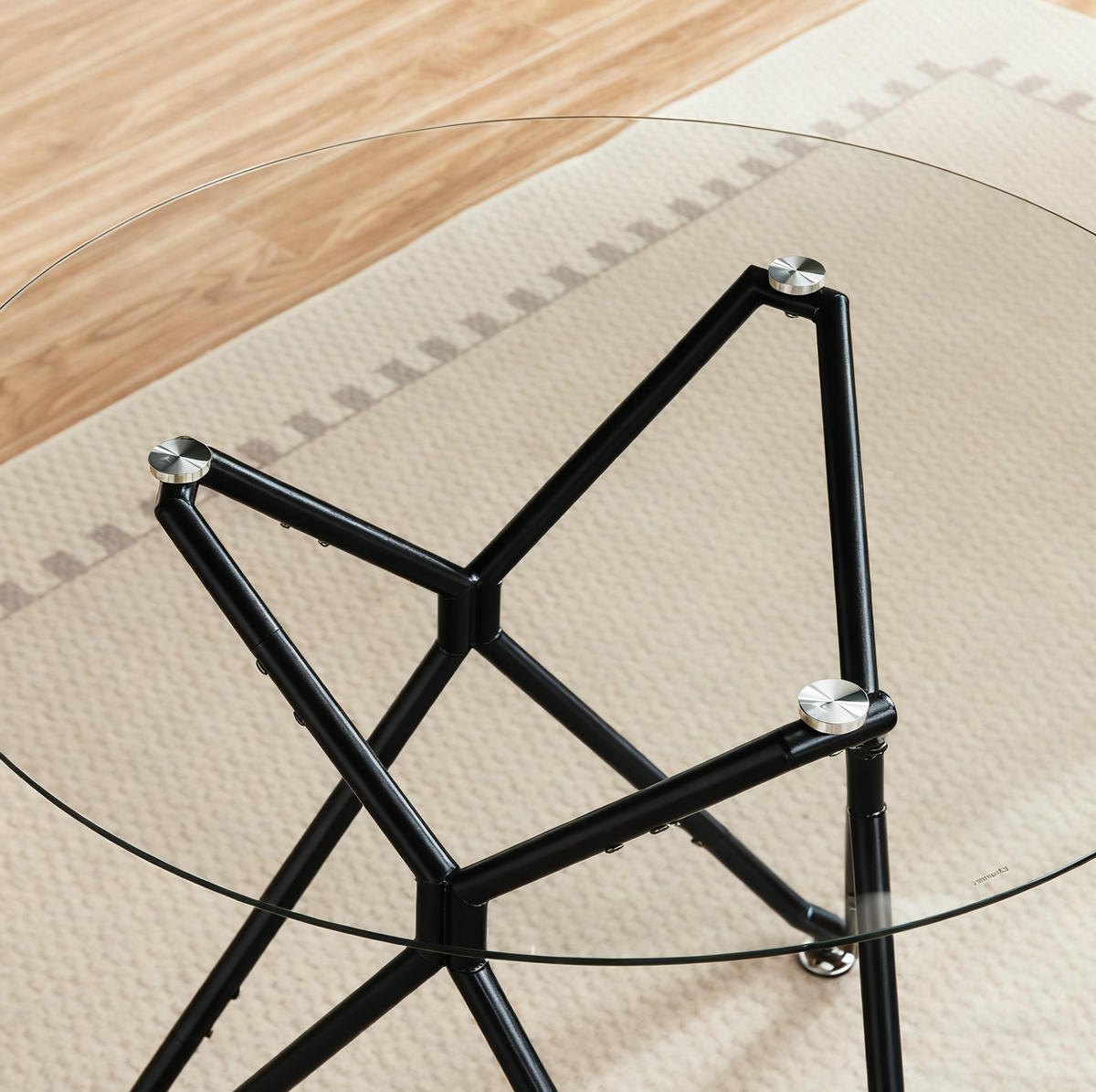 ESSTISCH aus Glas und Metall 90x90x78 cm Schwarz mit gehärteter Glasplatte und verstellbaren Füßen - Schwarz, Glas (90/90/78cm) - Modfu